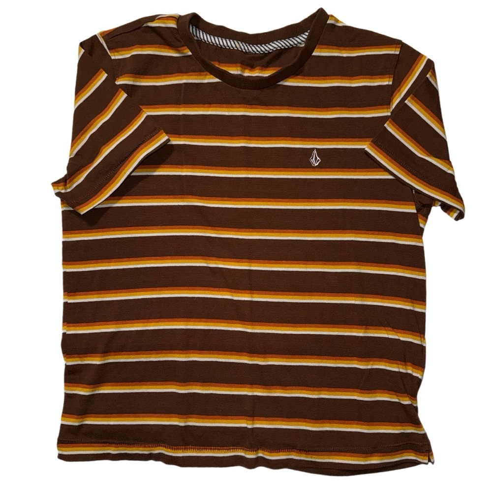 Volcom Brown Striped Tee Sz Small
